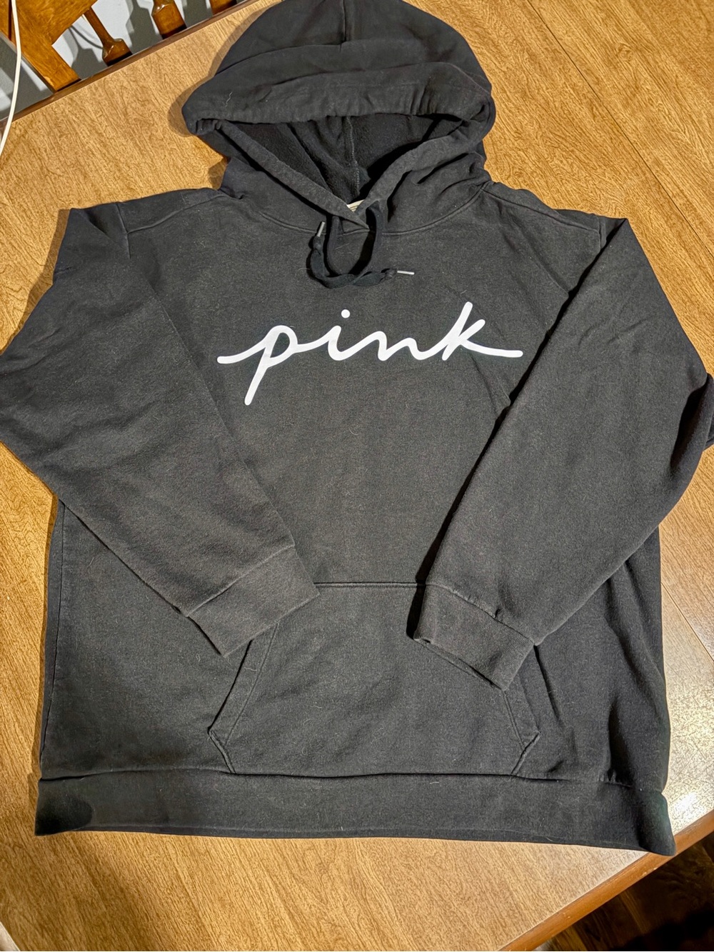 Victoria's Secret PINK Black Hoodie XL Logo Cursive ‘pink’ Kangaroo Pocket 2021